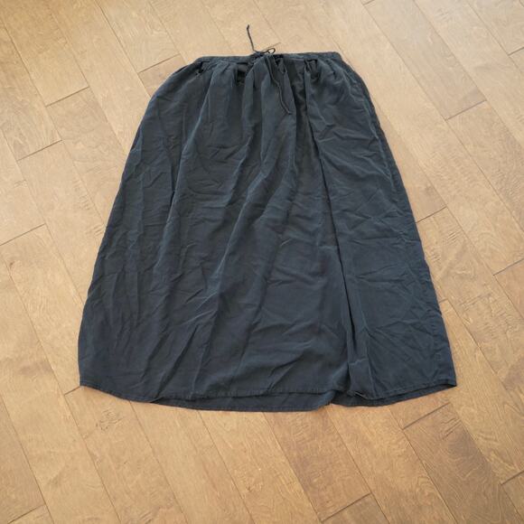 Samantha Pleet Womens Small 100% Silk Midi Skirt Black Pockets Drawstring Waist - Picture 1 of 5